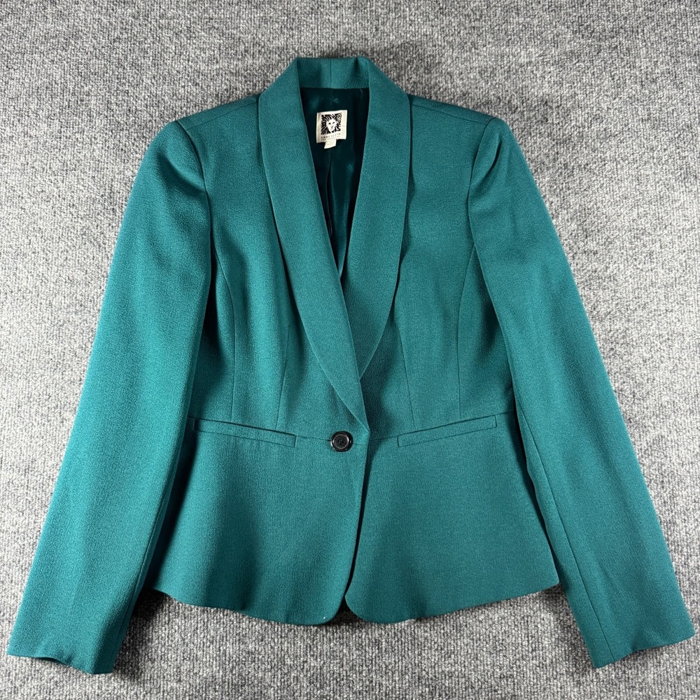 Anne Klein Peplum Blazer Jacket Womens 2P Teal Green Shawl Collar Professional